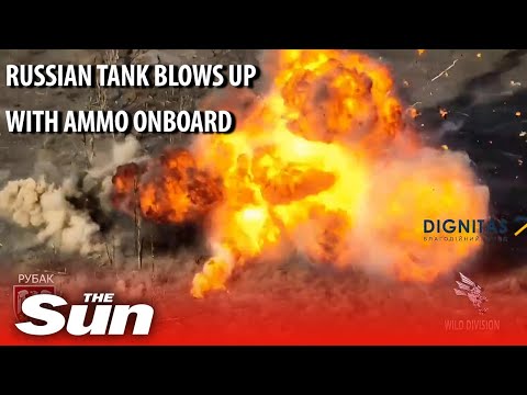 Russian tank blows up in MASSIVE explosion as onboard ammo detonates