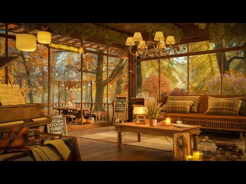 Autumn Forest Coffee Cabin with Piano Jazz Music for Relaxing, Studying and Working