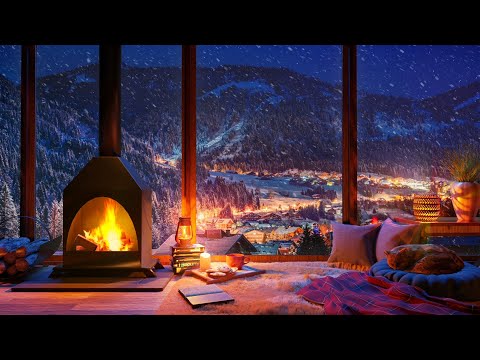 Cozy Winter Ambience for Reading with a Fireplace, Snowfall and Blizzard Sounds