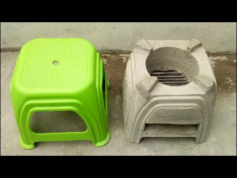 Creative Firewood Stove from Plastic Chair | How to cast stove from plastic chair | concrete stove