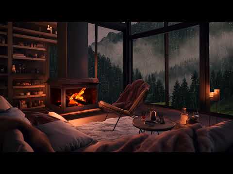 Cozy Rain Sounds | Relaxing Rain Sounds and Crackling Fireplace Burning in Cozy Room for Relaxation