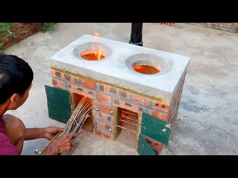 Building Simple Outdoor Smokeless Firewood Stove  DIY traditional firewood stove