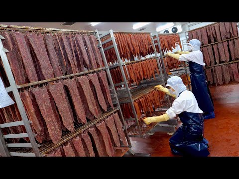 3 tons of production per day! The process of making beef jerky. Amazing Korean jerky factory