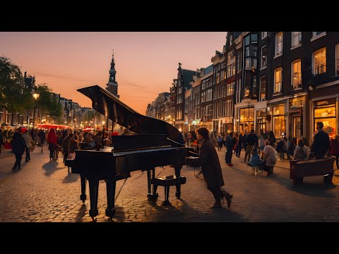 Crowd Watching Street Performing Artist Playing Live Piano on the Streets in Old Town Amsterdam!