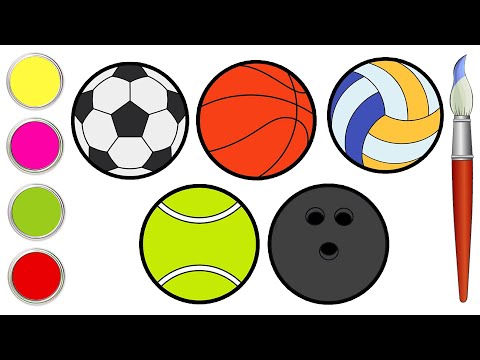 Sports Balls Drawing, Painting and Coloring for Kids, Toddlers | Let's Draw, Paint Together