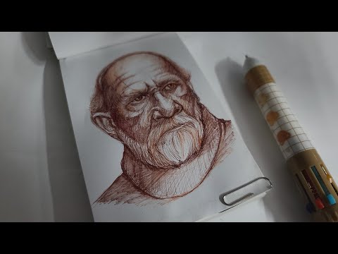 How to make portrait of old man with ball pen ||for beginners