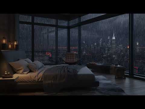 Relax In A Cozy And Gentle Modern Room Fall Asleep | Sound Of Heavy Rain On The Window For Healing