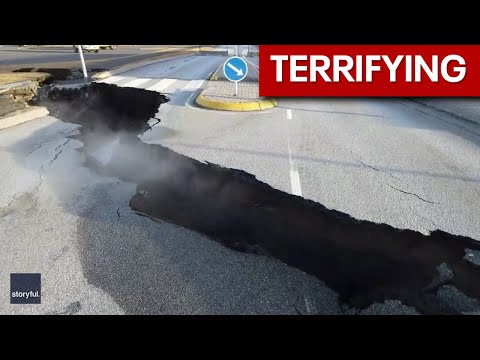 Crack splits street in Icelandic town threatened by volcano