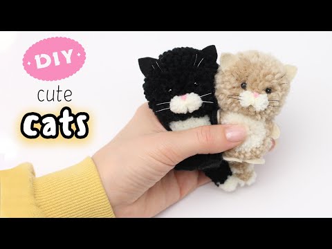 🌟 Diy Cute Cats Yarn Pom Pom 🐱 How to make a Kitty from knitting threads 🐱 Yarn Kitty Making