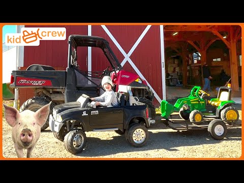 Helping farm animals with kids toy truck and tractor. Educational how milking cows work | Kid Crew