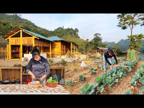 TIMELAPSE :Build a new wooden kitchen, build a stove, dining table and cupboards|Trieu Thi Hoa