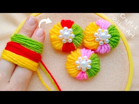 ☀️💖 Super Easy Woolen Flower Making Trick with Finger - Hand Embroidery Amazing Flower Design