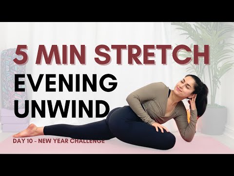 5 Min Relaxing Evening Yoga Stretch | No-Talking | Day 10 - New Year Challenge