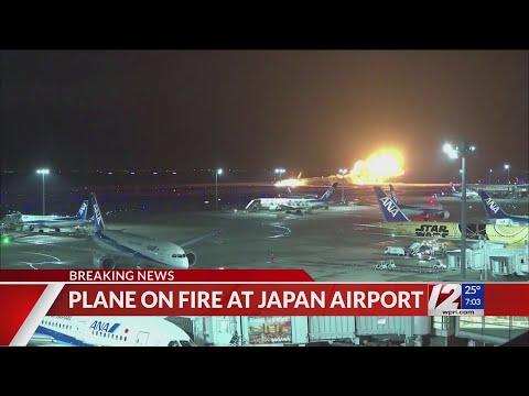 Plane catches fire on runway at Japan airport; 5 killed