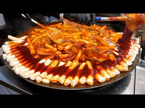 Best street food in Korea!! Giant spicy rice cake, Tteokbokki &amp; fried food