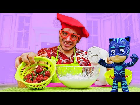 Fresas con crema para los PJ Masks. Cocina para ni&ntilde;os recetas f&aacute;ciles. V&iacute;deos para ni&ntilde;os.