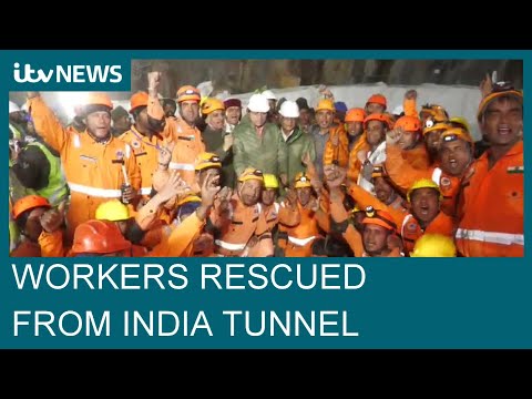 All 41 workers trapped for over two weeks in Indian tunnel successfully rescued | ITV News