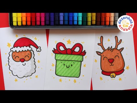 3 Christmas Drawings 🎅 Reindeer, Santa Claus and Present | Drawing, Painting, Coloring for Kids