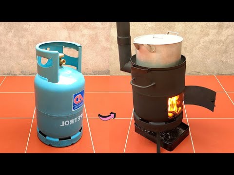 How to make a multi function wood stove from an old gas cylinder, super effective