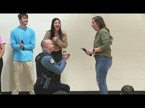 Chesterfield officer proposes to teacher at school assembly