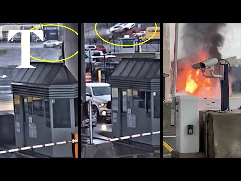 Video shows moment car flies before exploding at US-Canada border