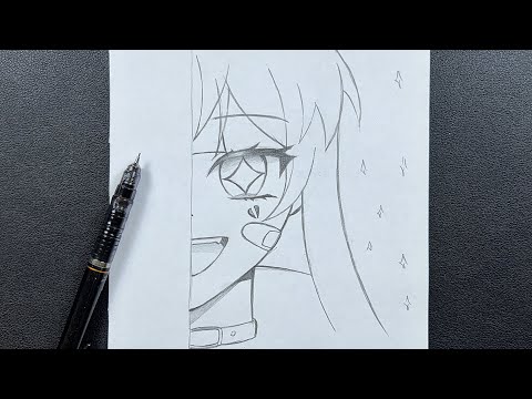 Easy anime drawing | how to draw cute anime girl half face step-by-step