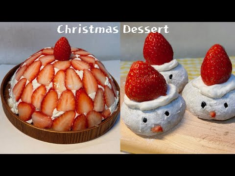 🎄오븐 없이 크리스마스 베이킹? 이건 무조건&hearts;️ / 노오븐 딸기 케이크, 산타 모찌 만들기