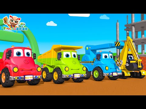 Construction Truck, Car Parking | A crane &amp; an excavator. Learn construction vehicles for kids.