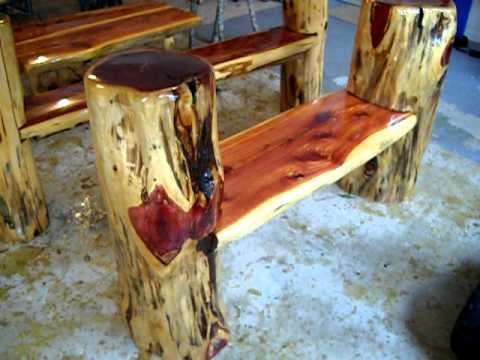 Rustic Log Benches! Making frontier furniture in backyard.