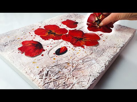 Unique TEXTURED Art + Acrylic Pouring!! - STUNNING Poppy Painting | AB Creative Mixed Media Tutorial