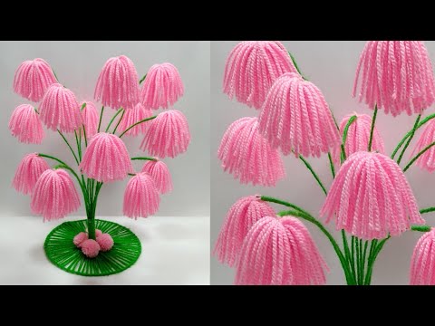 ऊन से गुलदस्ता बनाने का तरीका/DIY EASY WOOLEN FLOWERS GULDASTA/WOOLEN FLOWER VASE CRAFT IDEA