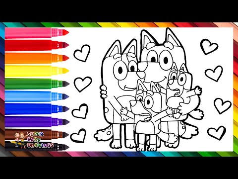 Drawing and Coloring Bluey and Her Family 🐶❤️🧡💛💚💙💜 Drawings for Kids