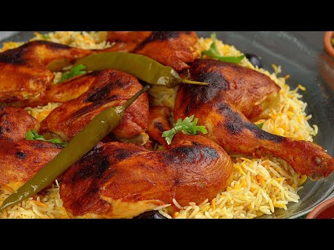 مندي دجاج بدون فرن 🍗 ألذ وأسرع أرز مندي مدخن مع الدقوس