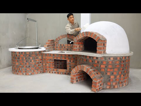 Outdoor Multifunc Wood Stove From Red Brick &amp; Cement - Easy Building, DIY Pizza Oven Making