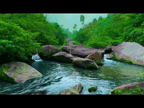 calming blue mountain stream. Relaxing river sounds, white noise for sleeping, meditation, ASMR