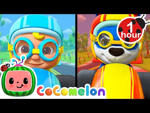 Red and Blue Race Car Song | 1 Hour of Colorful CoComelon Animal Time Nursery Rhymes