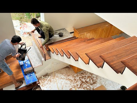 How To Building Wooden Stair Railing // Wood Worker Install Wooden Stair Handrail In The New House