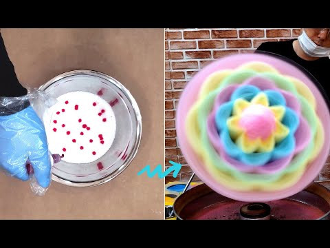 Cotton candy made from colored sugar. amazing process / ASMR