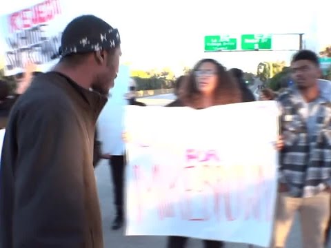 RAW VIDEO (Includes graphic language): Protesters stop traffic on I-5 in La Jolla area