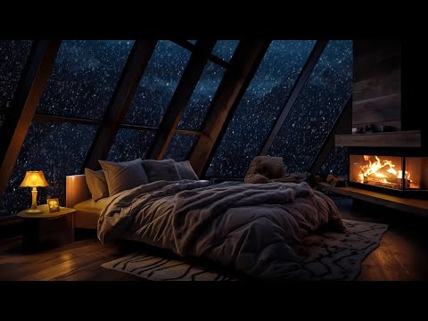 Winter wonderland ambience | Deep sleep with blizzard and fireplace sounds | Fireplace burning ASMR