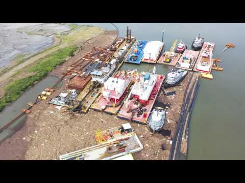 Port Fourchon, La Hurricane Ida landfall point  aftermath from drone