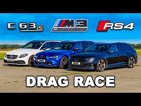 New RS4 Comp v M3 v AMG C63: Estate DRAG RACE