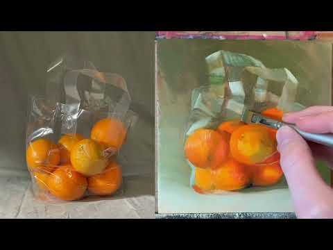 Step by step - How to (oil)paint tangerines in a plastic bag