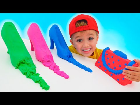 Vlad and Niki learn to make toys from Kinetic Sand