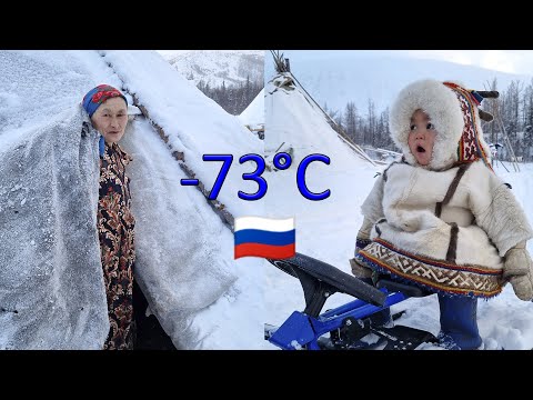 Primitive Life of Nomads of Arctic. Survival in Far North. Russia. Tundra Nenets - 73&deg;C