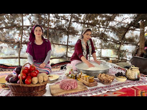 Cooking Kofta Meatballs on the Fireplace &amp; Baking Bread in the Nomadic Tent