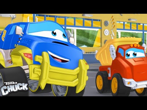 Red Truck vs. Blue Truck ?? Tonka Chuck and Friends Truck Cartoons for Kids