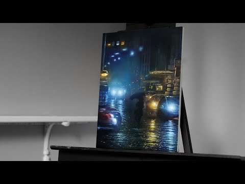 Painting a Rainy City Street at Night with Acrylics - Paint with Ryan