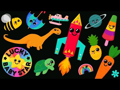 Sensory Video Mixtape with Lucky Baby Star's Space Rockets, Dancing Fruit, Honey Bee &amp; Dinosaurs 🚀🌟