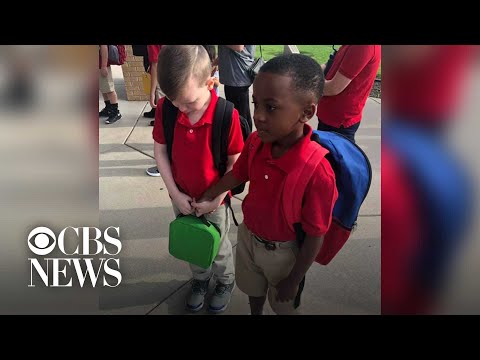 Boy consoles crying classmate with autism on first day of school